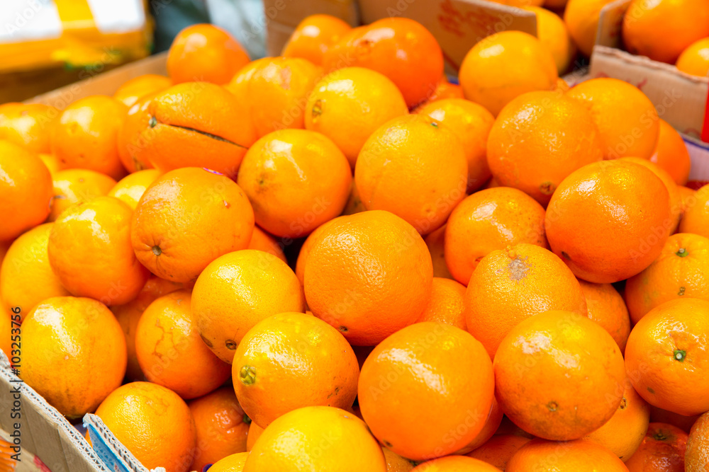Closed up orange fruit in market of Hong kong