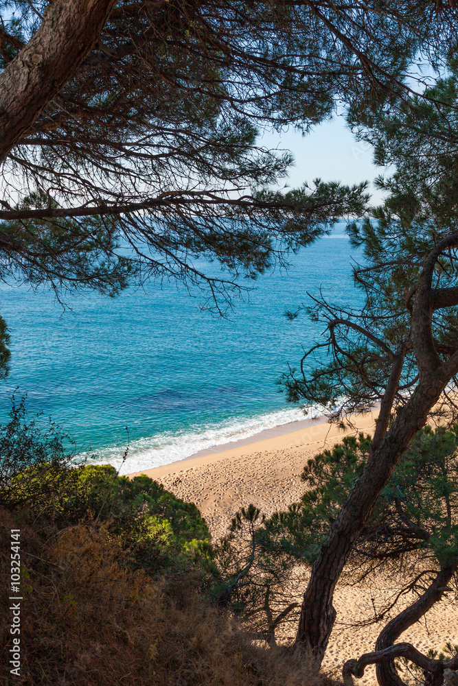 Idyllic Mediterranean beach near Calella at the Costa Brava, Spain.