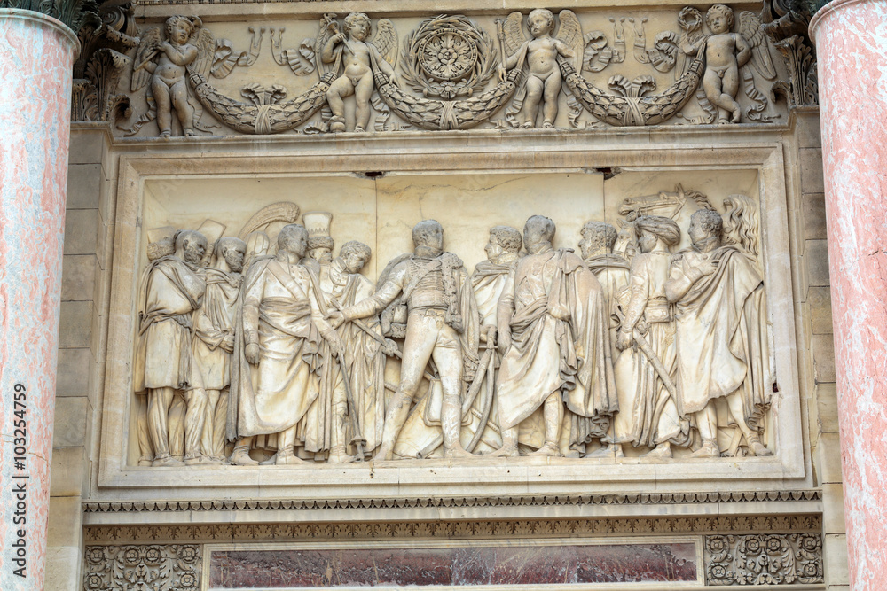 Paris -  Architectural fragments of Triumphal Arch (Arc de Triomphe du Carrousel) at Tuileries. 