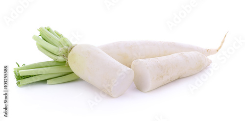 Daikon radishes isolated on white background