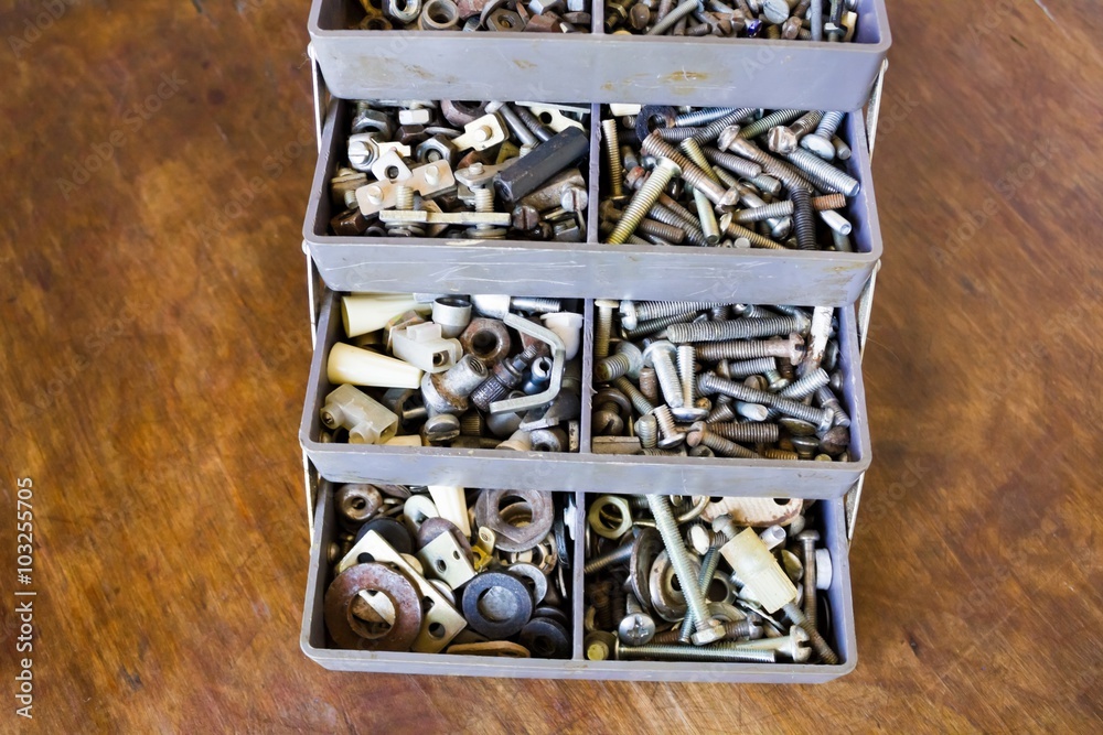 Fototapeta premium Lot of small details screws bolts nuts 