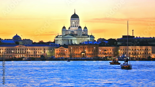 Evening scenery of the Old Town in Helsinki, Finland