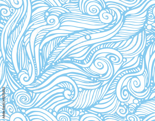 print, seamless pattern of blue curls, waves, vector illustration