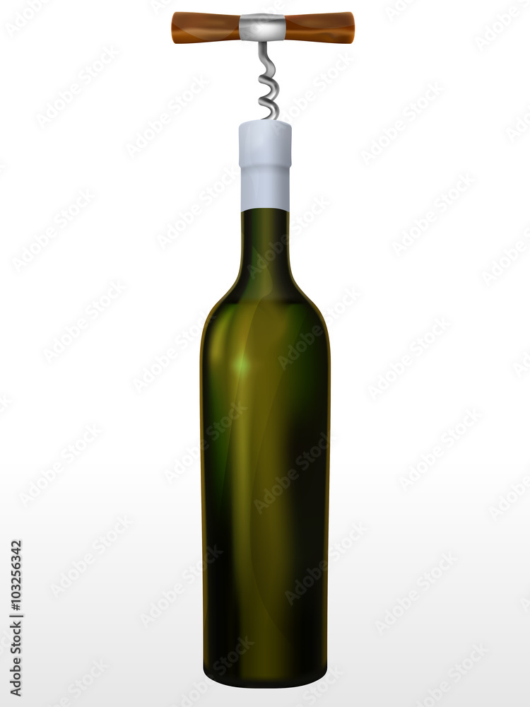 Bottle of wine and corkscrew in a vector mesh gradient Bottle of wine and corkscrew in a vector mesh gradient