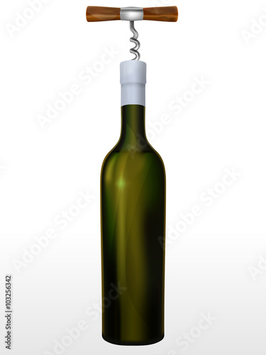 Bottle of wine and corkscrew in a vector mesh gradient