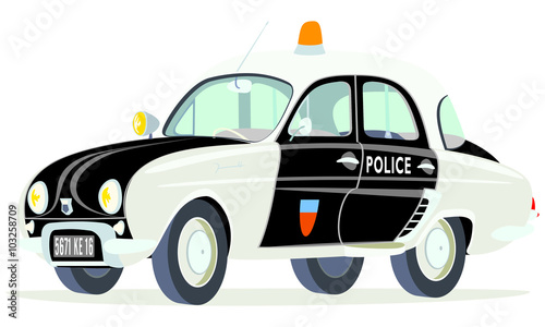 Fototapeta Naklejka Na Ścianę i Meble -  Caricatura Renault Dauphine Police Francia vista frontal y lateral