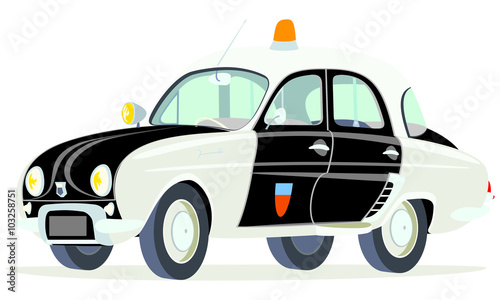 Caricatura Renault Dauphine Police Francia vista frontal y lateral