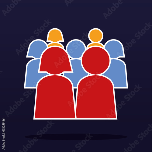 Community or population concept with stylized male and female figures arranged in a group and rendered in different colors