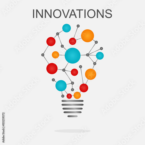 Innovations concept illustration. Light bulb with colored cells 