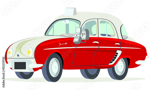 Caricatura Renault Dauphine Taxi Túnez vista frontal y lateral