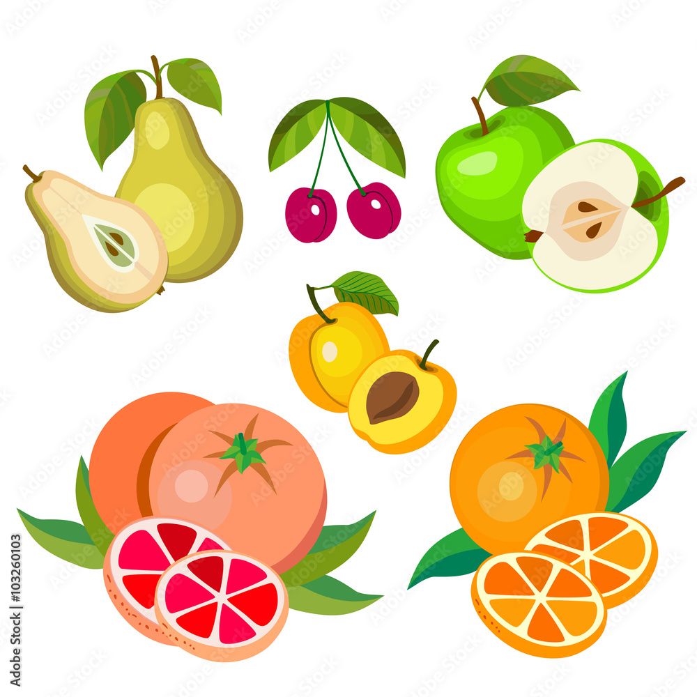 Set of cartoon fruits. Set of cartoon fruits.