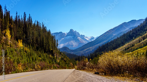 Isolated Peak in Yoho National Park in the Rocky Mountains in British Columbia, Canada seen from the road to Takakkaw Falls