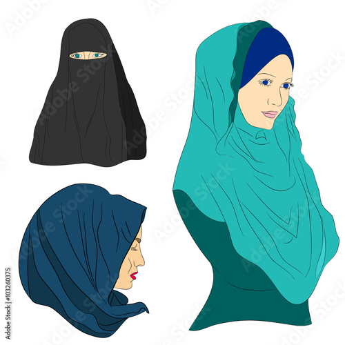muslim girl dressed in colored hijab,