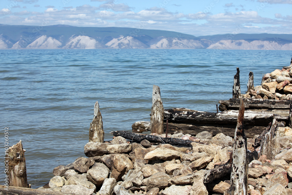 The coast at Lake Baikal, Olkhon island, , Russia