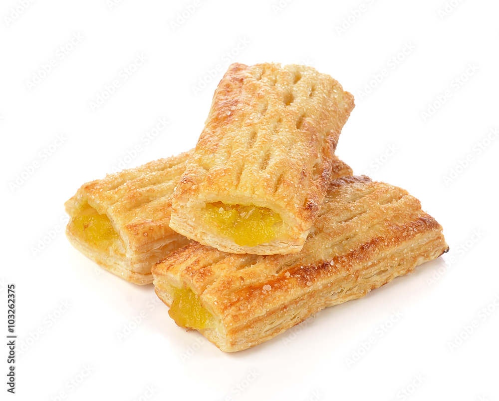 Crunchy pie with pineapple isolated on white background Crunchy pie with pineapple isolated on white background