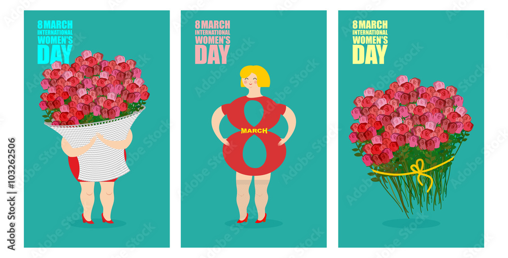 8 March set of postcards. International womens day. Woman and ba - obrazy, fototapety, plakaty 