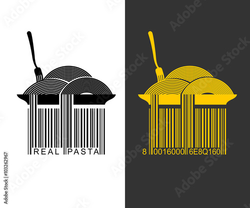 Spaghetti bar code. EAN-13 barcode pasta. Creative mark for pack