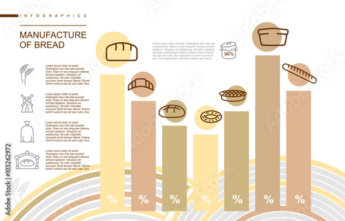 Manufacture of bread Infographics. Stages of manufacture of bake