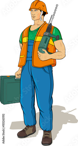 working builder with an tools
