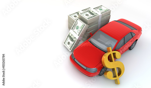 3d financial concept 100 dollar bill stack with red car