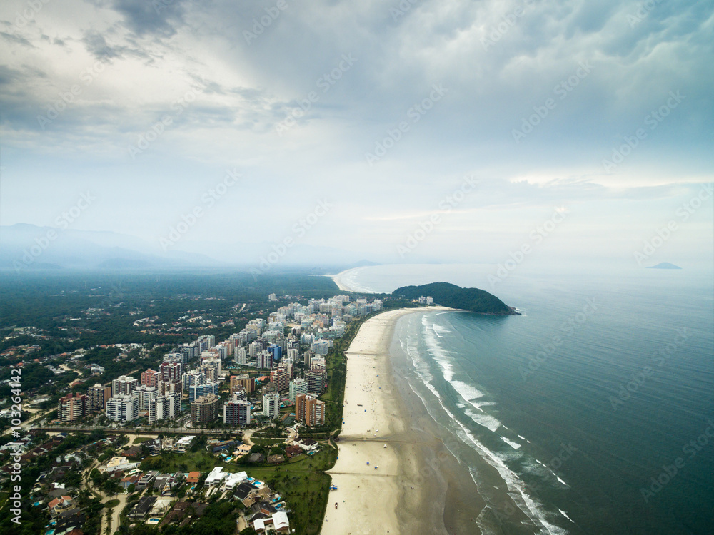 Aerial view Riviera de Sao Lourenco beach, Sao Paulo, Brazil