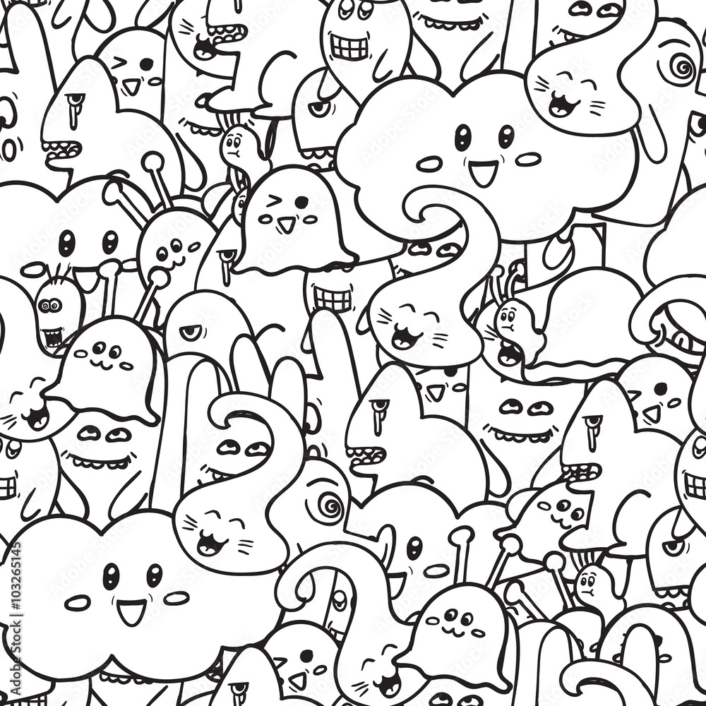 Doodle vector seamless pattern with monsters. Funny monsters graffiti. can be used for backgrounds, t-shirts