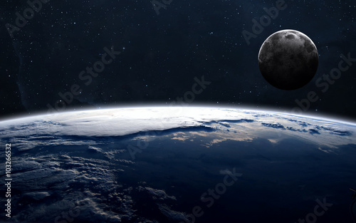 Earth and moon from space. Elements of this image furnished by NASA