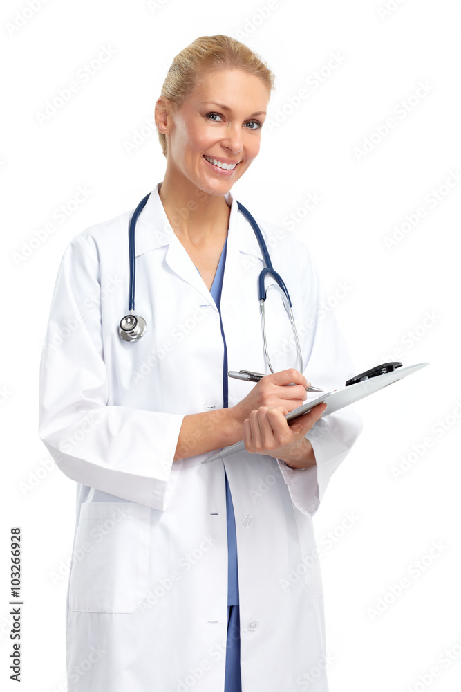 Young medical doctor woman writing prescription. Young medical doctor woman writing prescription.