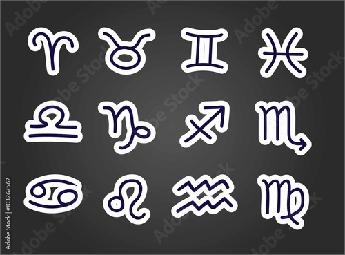 zodiac signs with a white outline. Collection of the twelve zodiac symbols. Vector file