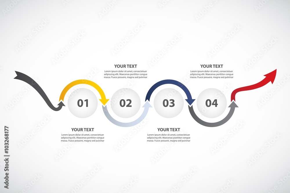 Changes to Increase sales - steps / Problem Solving / Growing Timeline - vector Infographic template with original bright arrows Changes to Increase sales - steps / Problem Solving / Growing Timeline - vector Infographic template with original bright arrows