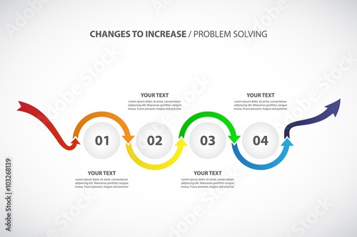 Changes to Increase sales - steps / Problem Solving / Growing Timeline - vector Infographic template with original bright arrows