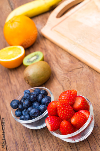 Fresh  Various fruit  strawberry  blueberry  kiwi  orange  banan