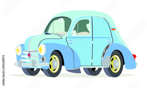 Caricatura Renault 4CV Commerciale azul vista frontal y lateral