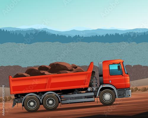 Red tipper dump truck color vector