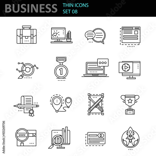 Modern thin line icons set for business