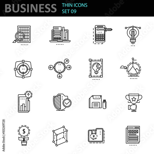 Modern thin line icons set for business