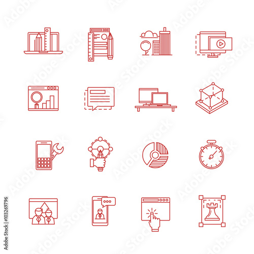 Modern thin line icons set for business