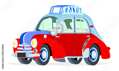 Caricatura Renault 4CV taxi París - Francia vista frontal y lateral