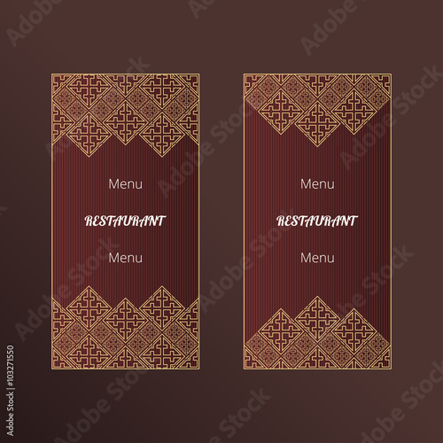 Set of abstract vector cards. Two vector templates with elegant oriental design. Vector menu cards. Vector templates for restaurant menu. Vector menu templates in luxury style.