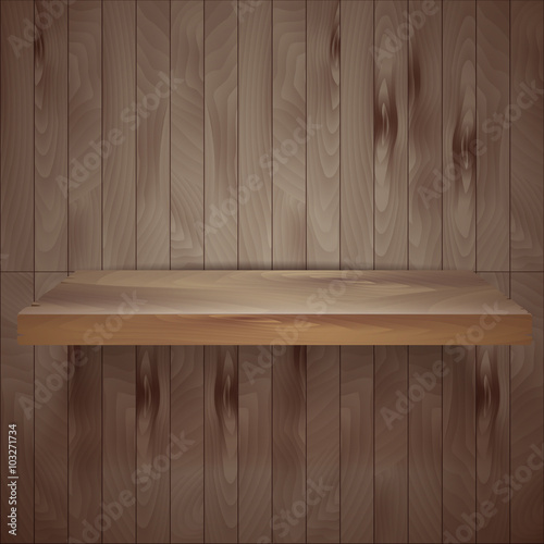 vector wooden wall and a shelf. wooden elements for design. Empt