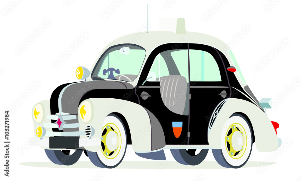 Naklejka premium Caricatura Renault 4CV policía París - Francia vista frontal y lateral