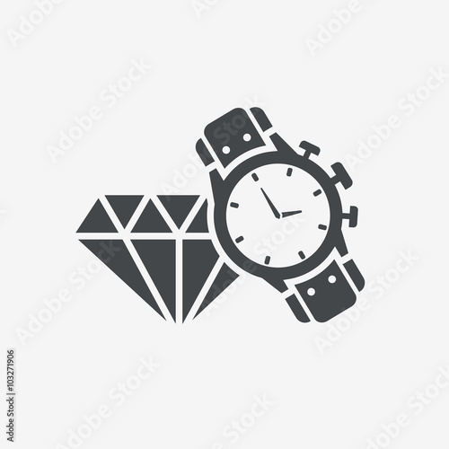 male watch and diamond icon. Expensive gifts.