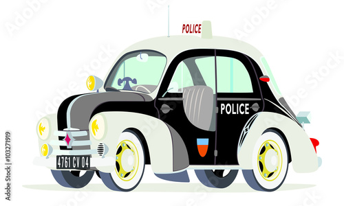 Caricatura Renault 4CV policía París - Francia vista frontal y lateral