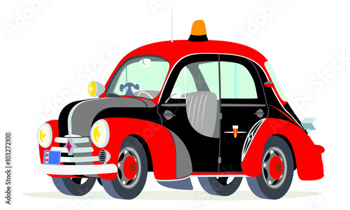 Caricatura Renault 4CV policía Mónaco vista frontal y lateral