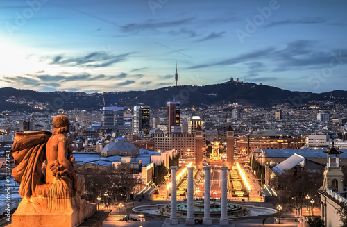 Canvas Print Barcelona at the blue hour, Spain