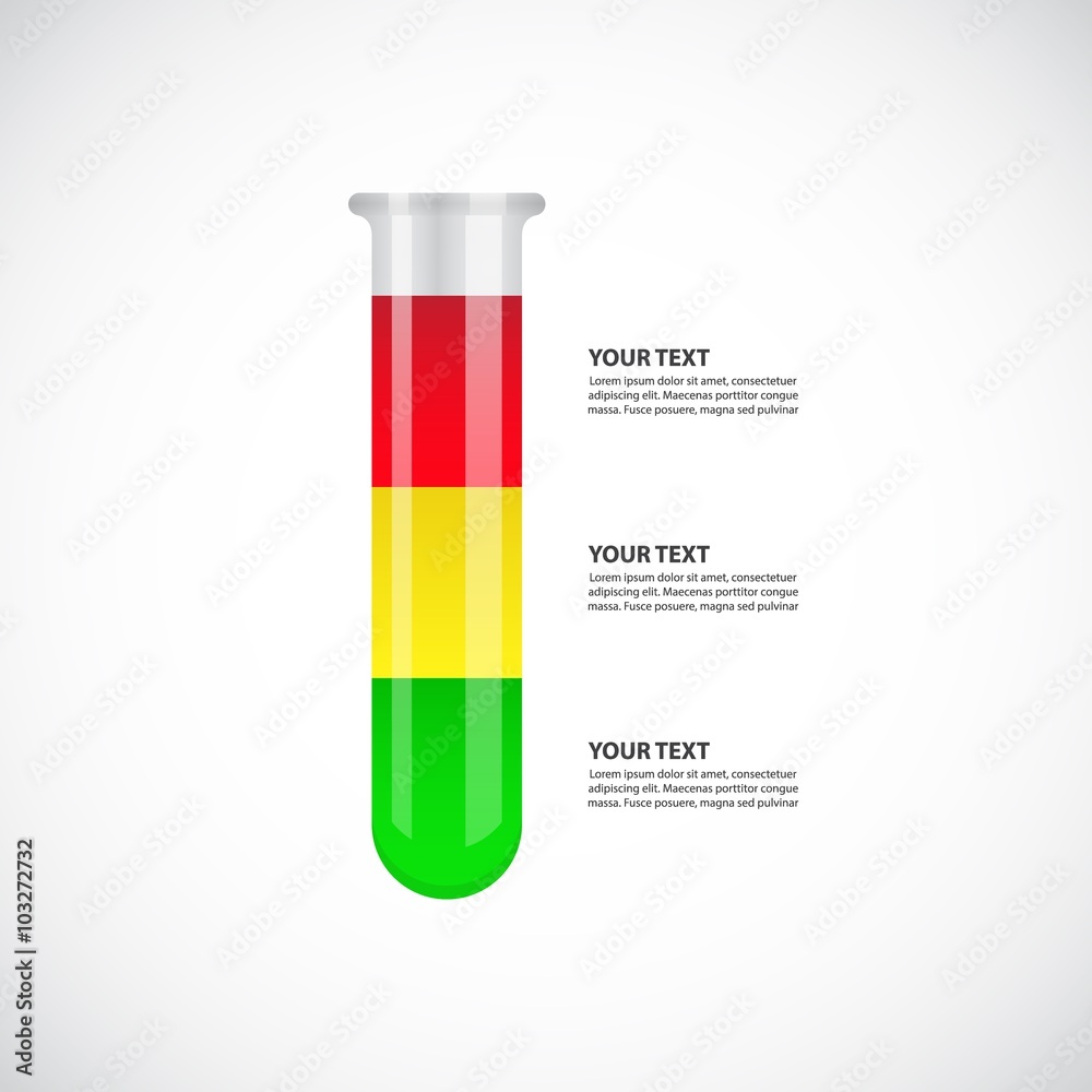 Bright liquid layers in a test tube, Vector infographic template