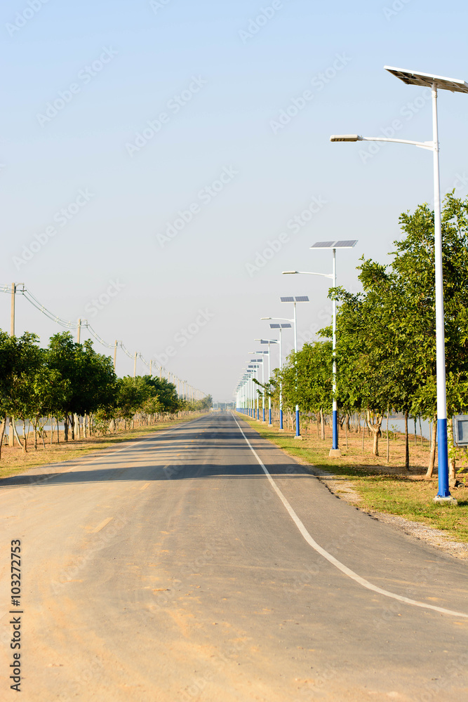 Road line of the against blue sky and white cloud , Beautiful ro