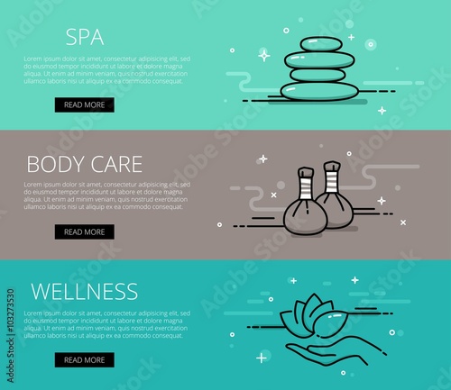 Wellness line vector web banners set