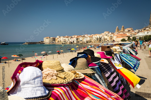 city beach and the street market in Cefalu