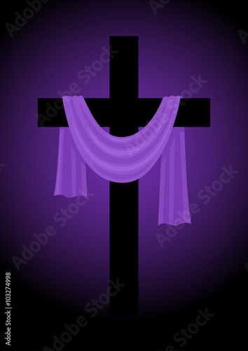 Illustration of a cross with purple sash